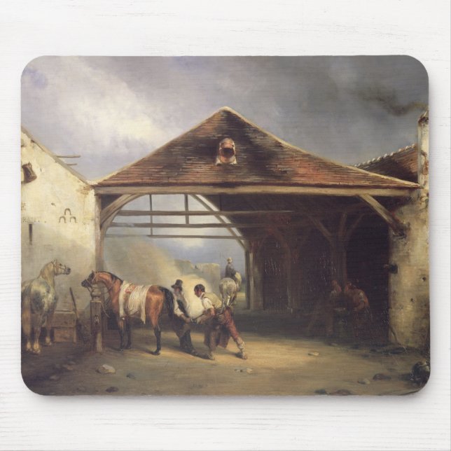Mousepad Um Farrier que calça um cavalo (Frente)