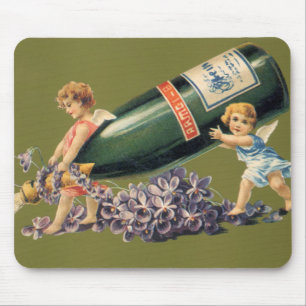 Mousepad Um Feliz Ano Novo, Anjos Vintage com Champanhe