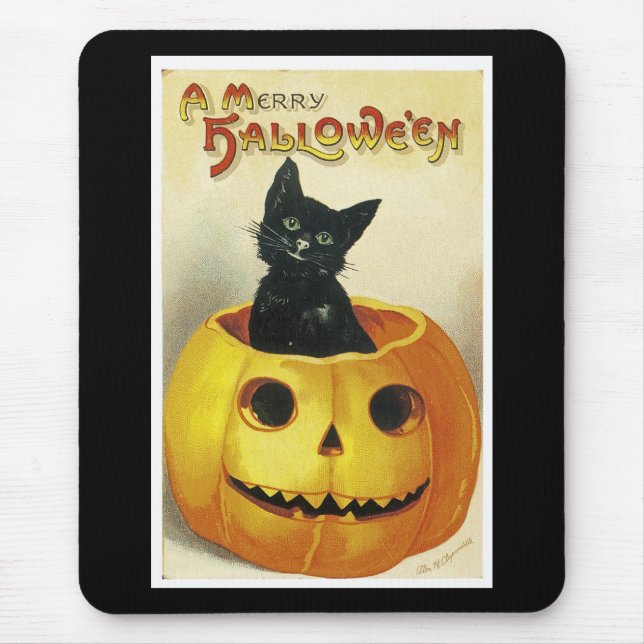 Mousepad Um Gatinho Alegre de Halloween (Frente)