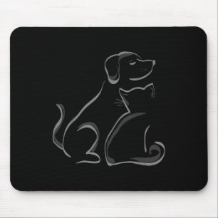 Mousepad Um Gato E Um Cão Silhoutte Amizade