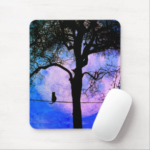 Mousepad Um gato preto em uma lua cheia de fio