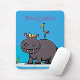 Mousepad Um hipopótamo engraçado bonito com desenhos anim
