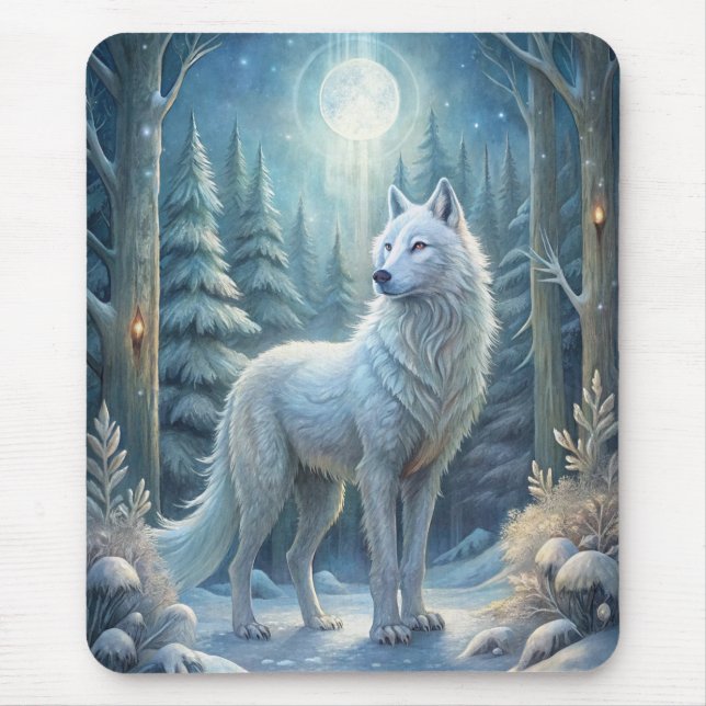 Mousepad Um Lobo Branco Bonito (Frente)