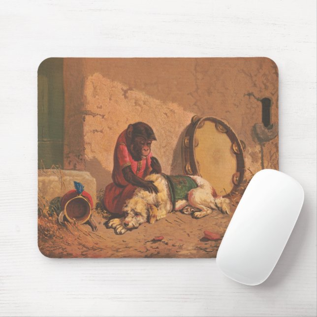 Mousepad Um Macaco E Um Cachorro Com Um Grande Tambourino (Com mouse)