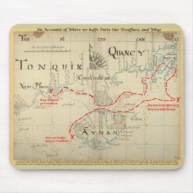 Mousepad Um mapa autêntico de 1690 piratas (com enfeites) (Frente)