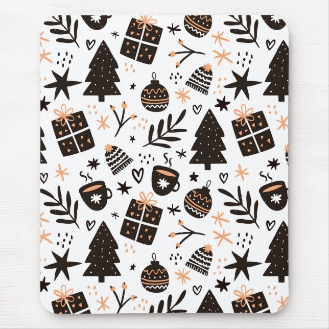 Mousepad Um padrão de Natal preto e branco (Frente)