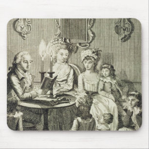 Mousepad Um pai que lê a sua família pela luz de vela,