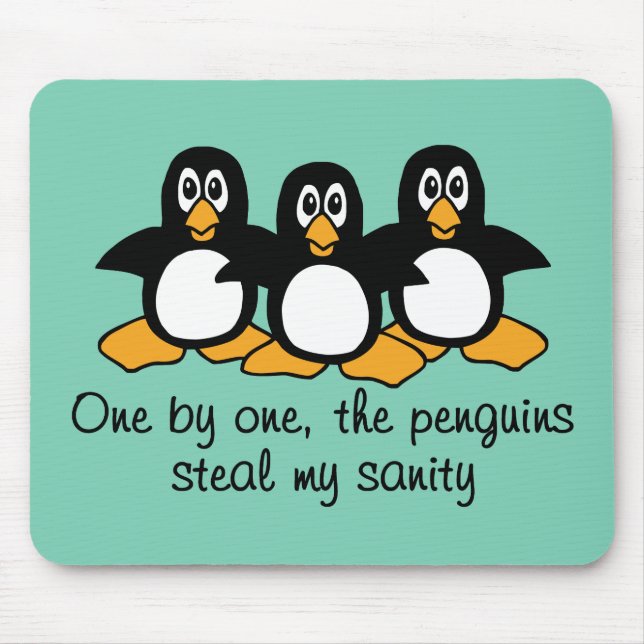 Mousepad Um por um Os Pinguins Engraçado Dizendo Design (Frente)