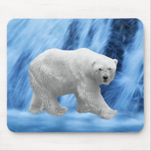 Mousepad Um urso polar na cachoeira congelada
