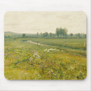 Mousepad Uma ampla paisagem de campo com os gansos