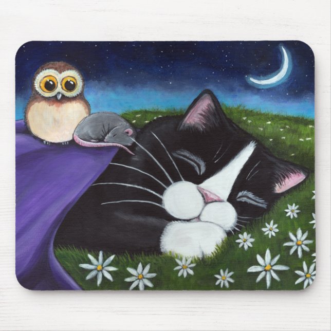 Mousepad Uma arte observador do gato do smoking da fantasia (Frente)