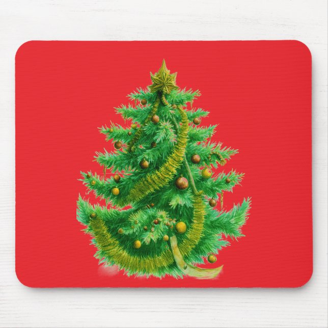 Mousepad Uma Árvore de Natal Mandelbrot Com Bolas Vermelhas (Frente)