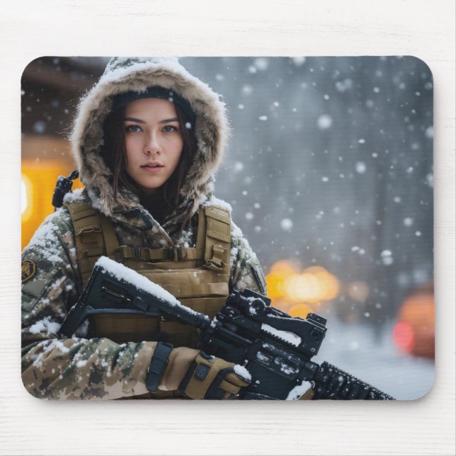 Mousepad Uma bela almofada de rato de soldado-morena (Frente)