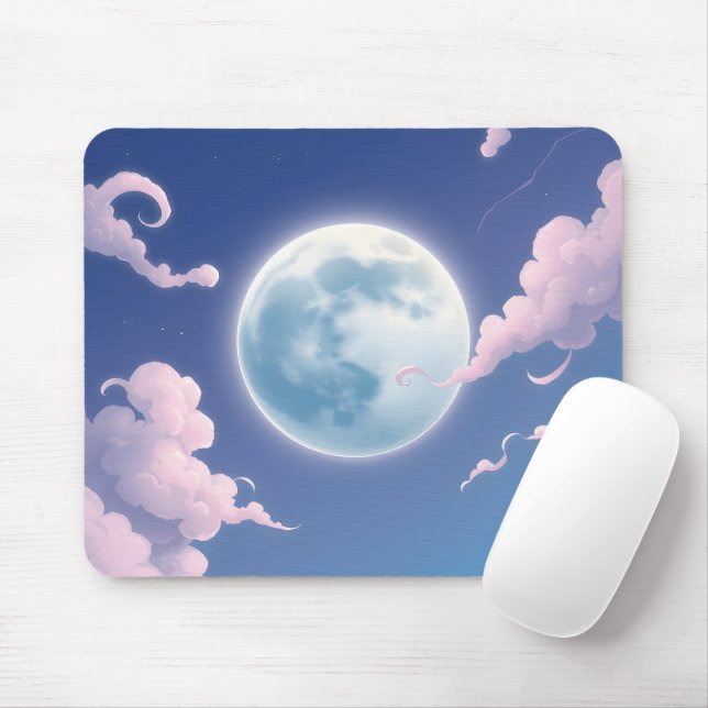 Mousepad Uma bela ilustração branca da lua no céu noturno (Com mouse)