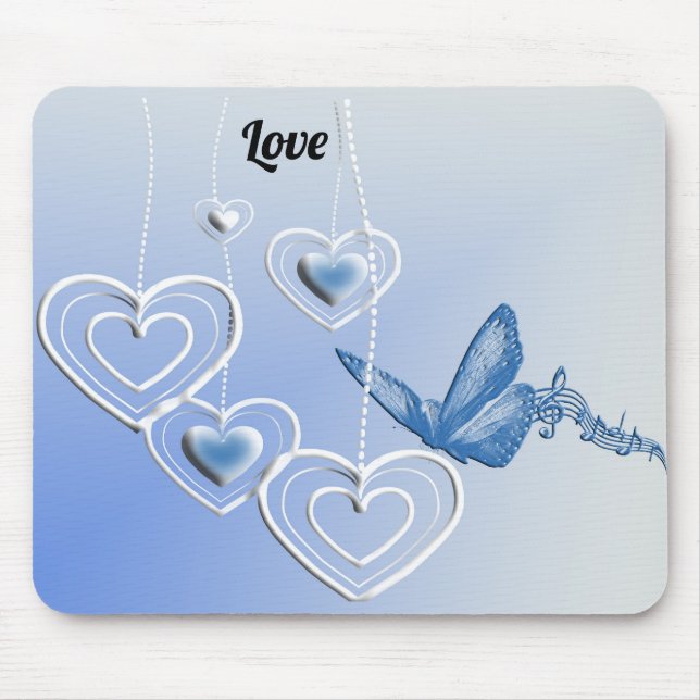 Mousepad Uma borboleta e corações (Frente)