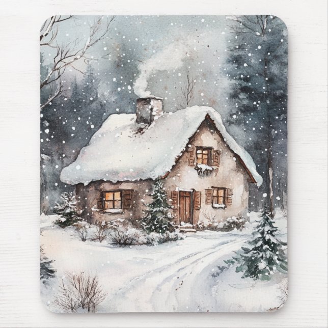 Mousepad Uma Casa Aconchegante no inverno (Frente)