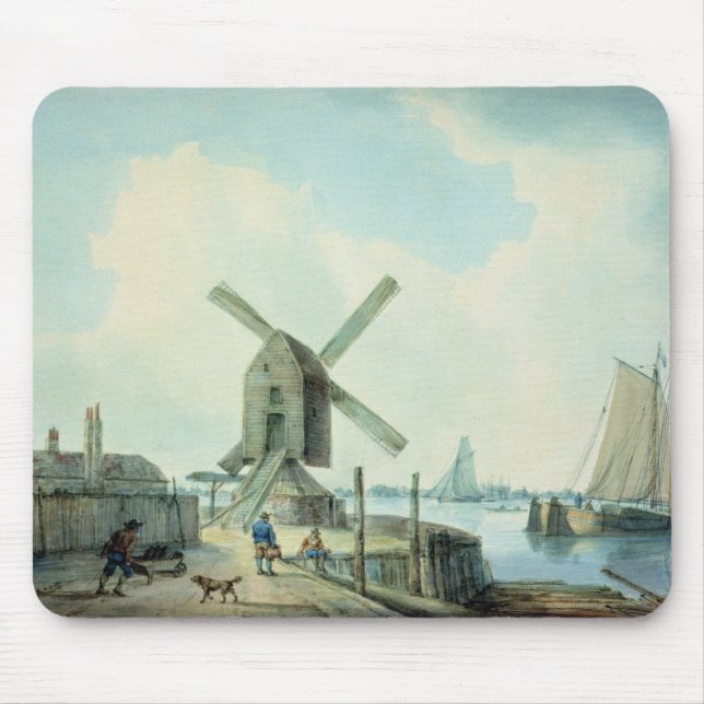 Mousepad Uma cena da costa com moinhos de vento e (Frente)