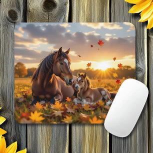 Mousepad Uma égua e seu potro no outono