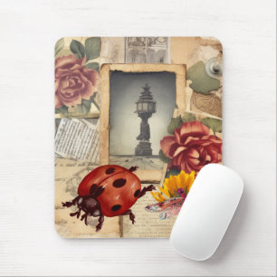Mousepad Uma enorme joaninha com libélula Jornal rústico