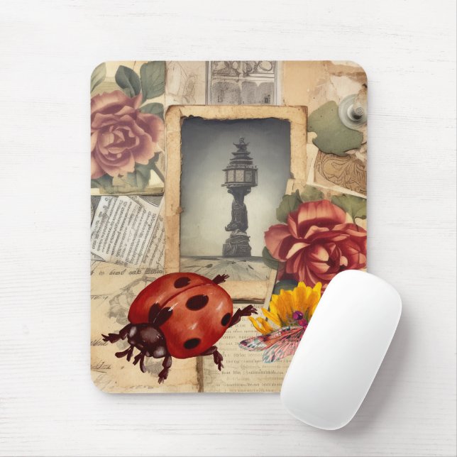 Mousepad Uma enorme joaninha com libélula Jornal rústico (Com mouse)
