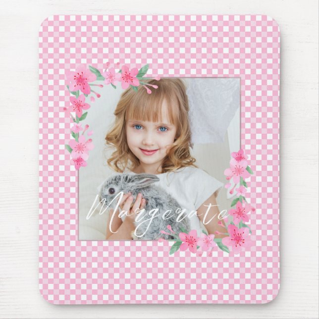 Mousepad Uma Fotografia Personalizada e Bonita, rosa (Frente)