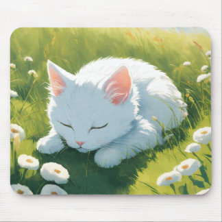 Mousepad Uma imagem de dormir de gatinho branco