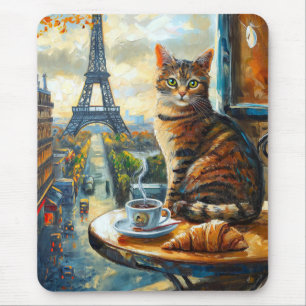 Mousepad Uma Manhã em Paris Gato Malhado em um Café