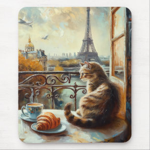Mousepad Uma manhã em Paris Ginger Cat em um café