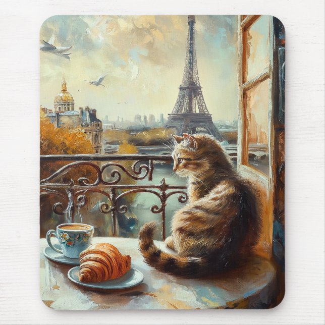 Mousepad Uma manhã em Paris | Ginger Cat em um café (Frente)