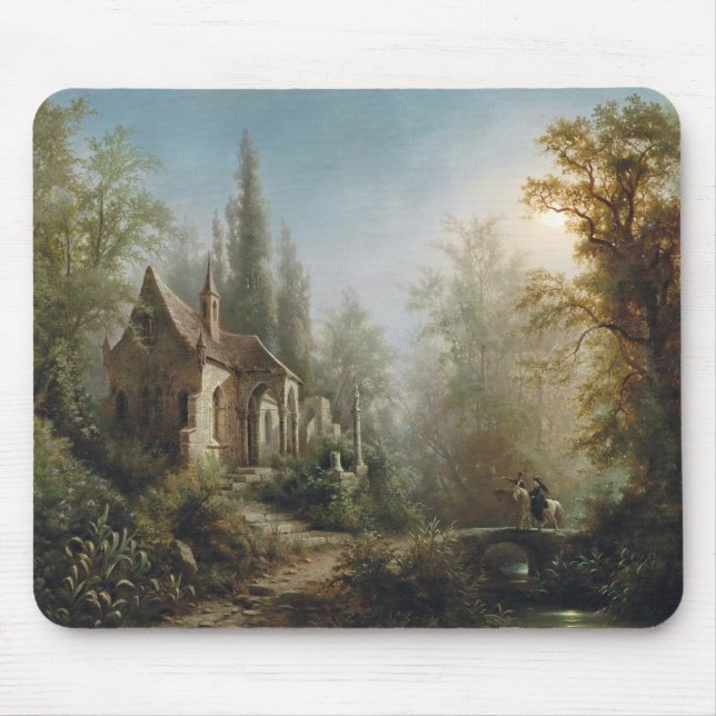 Mousepad Uma Noite Lua Sobre Capela e Cavaleiros - Rieger (Frente)