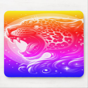 Mousepad Uma Onça Pintada Vermelha Rosa Azul Amarela + Roxa