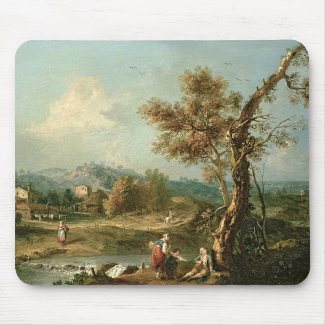 Mousepad Uma paisagem do rio de Italianate com viajantes (Frente)