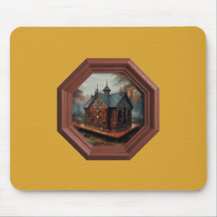 Mousepad Uma pequena cabana assenta numa plataforma numa cl