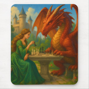 Mousepad Uma princesa jogando xadrez com uma arte de fantas
