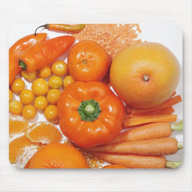 Mousepad Uma seleção de frutas e legumes laranja. (Frente)