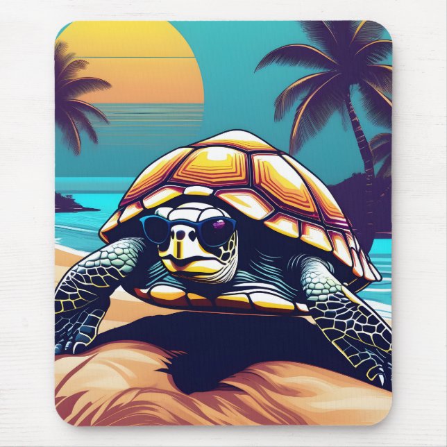 Mousepad Uma Tartaruga Vestindo óculos de sol (Frente)