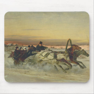 Mousepad Uma "troikca" de galope do inverno no alvorecer