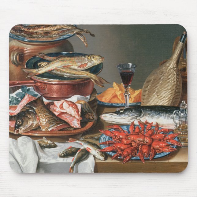 Mousepad Uma vida imóvel das lagostas de um peixe, da truta (Frente)