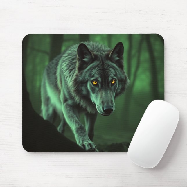 Mousepad Uma Vista Assombrante De Um Lobo Noturno (Com mouse)