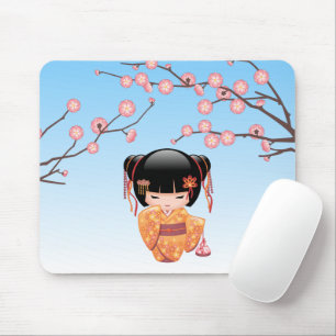 Mousepad Ume Kokeshi Doll - Japonesa Geisha Girl Blue