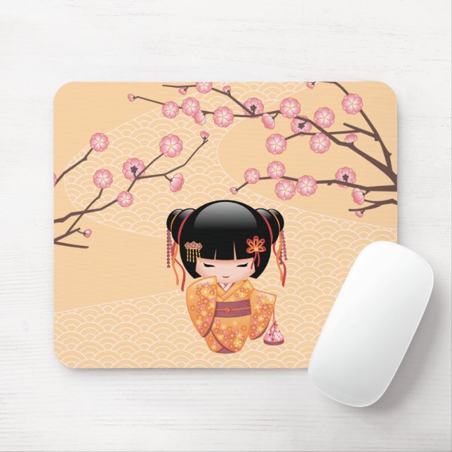 Mousepad Ume Kokeshi Doll - Rapariga Peach Geisha Japonesa (Com mouse)