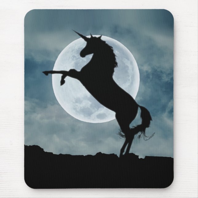 Mousepad Unicorn Silhouette Full Moon Night Sky, ZKOA (Frente)