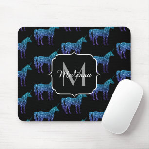Mousepad Unicorn Sparkles aqua Blue ombre Standard Monogram