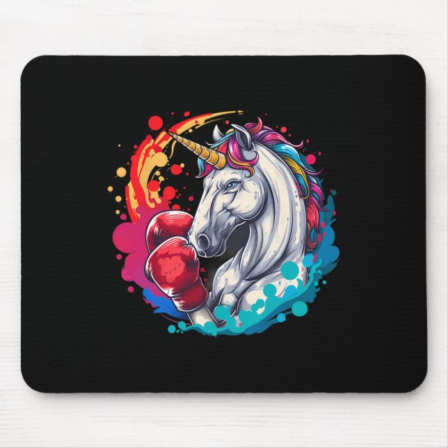 Mousepad Unicórnio Boxeador Com Luvas de Boxe Kickboxing En (Frente)
