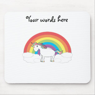 Mousepad Unicórnio branco no arco-íris e nas nuvens