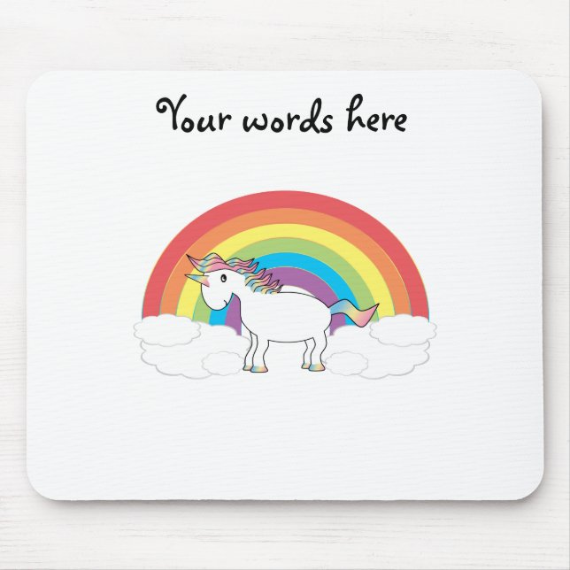 Mousepad Unicórnio branco no arco-íris e nas nuvens (Frente)