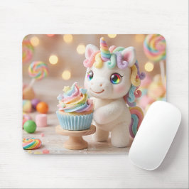Mousepad Unicórnio de Bala Pastel com Cupcake de Arco-íris