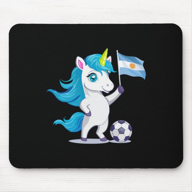 Mousepad Unicórnio de Raízes Argentinas Fofo Jogando Futebo (Frente)