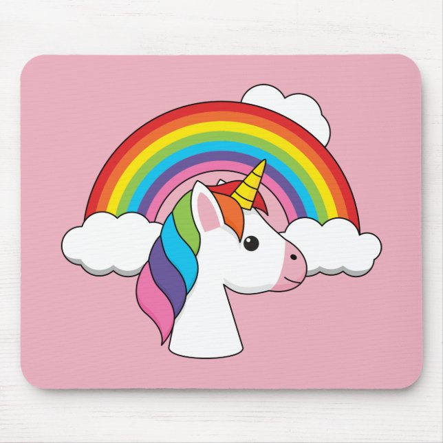 Mousepad Unicórnio e Arco-íris com Nuvens Kawaii (Frente)