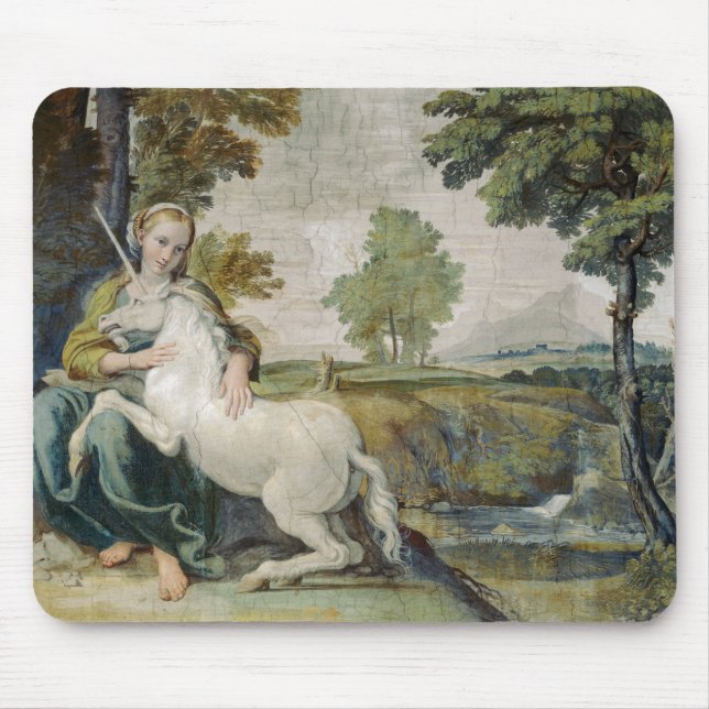Mousepad Unicórnio e Jovem Mulher (por Domenichino) (Frente)